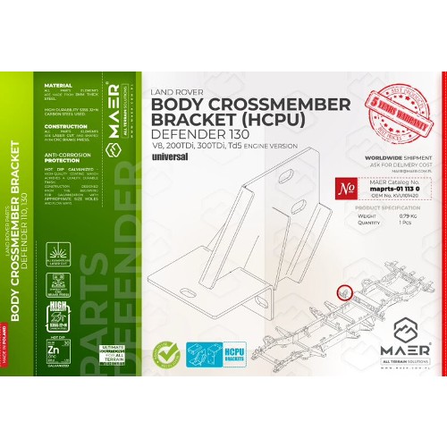 maprts-011130 MAER Body Crossmember Bracket HCPU for Defender 130 / 2/300 Tdi / V8 / Td5