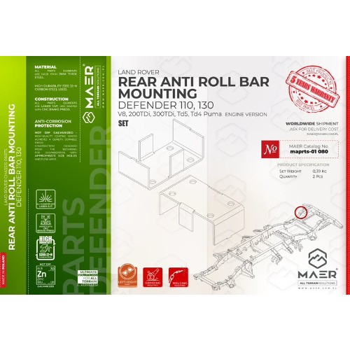 maprts-010800 MAER Rear Anti Roll Bar Mounting for Defender 110 / 130 / V8 / 2/300 Tdi / Td5 / Tdci Puma