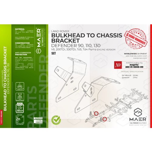 maprts-203010000-00 MAER Bulkhead To Chassis Bracket for Defender 90 / 110 / 130 / V8 / 2/300 Tdi / Td5 / Tdci Puma
