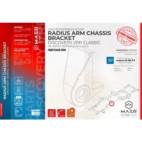 maprts-450150R MAER Radius Arm Chassis Bracket Right for Discovery I / Range Rover Classic / V8 / 2/300 Tdi