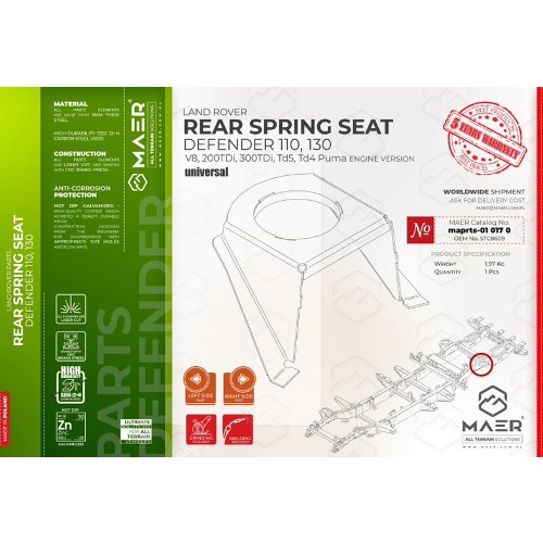 maprts-010170 MAER Rear Spring Seat for Defender 110 / 130 / V8 / 2/300 Tdi / Td5 / Tdci Puma