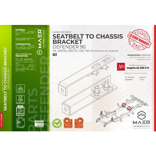 maprts-2402300 MAER Seatbelt To Chassis Bracket for Defender 90 2/300 Tdi V8 / Td5 / Tdci Puma
