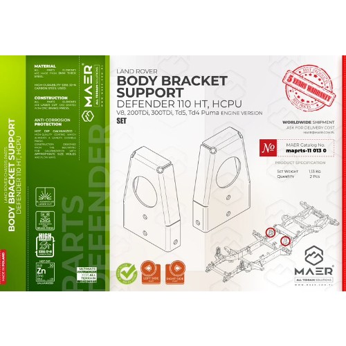 maprts-110130 MAER Body Bracket Support for Defender 110 / HT / HCPU / 130 2/300 Tdi V8 / Td5 / Tdci Puma