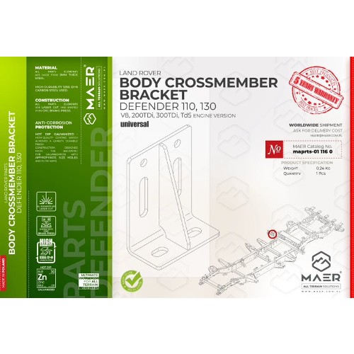 maprts-011160 MAER Body Crossmember Bracket for Defender 110 / 130 / 200 / 300 Tdi / V8 / Td5